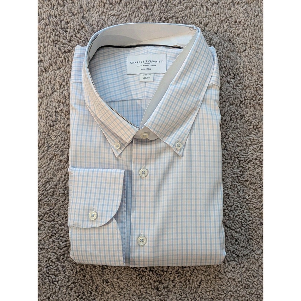 Charles Tyrwhitt Shirt 19/38 Blue Pink Check Oxford Classic Fit Button Down NWT
